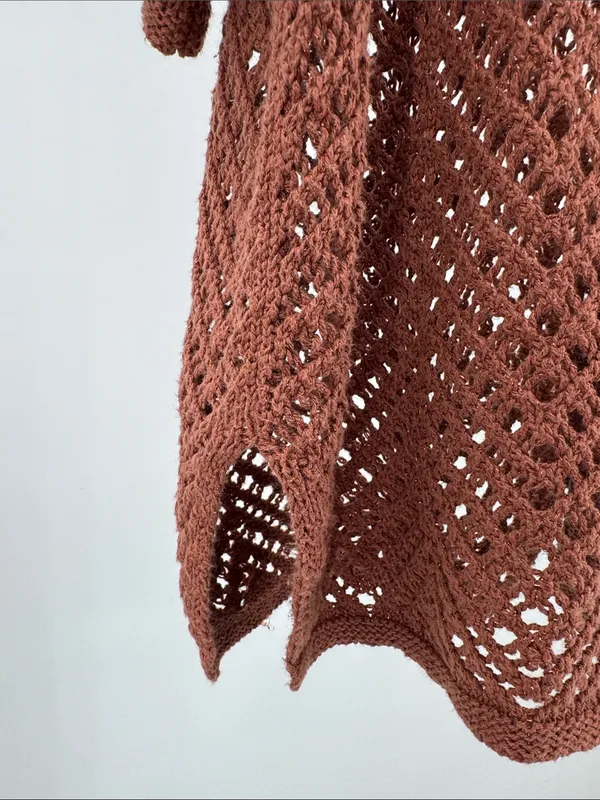 wild fable Brown metallic Open-Knit short sleeve crocheted Sweater L button up - Image 5