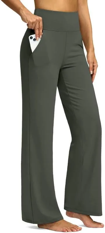 NWT ~ Olive Green Wide Flare Leg Yoga Pants & Pockets Activewear Leggings ~ XS - Image 2