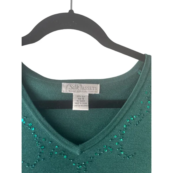 Diane Von Furstenberg Vtg Small 100% Silk Sequin Top Fairy Fitted‎ Elena Gilbert - Image 2
