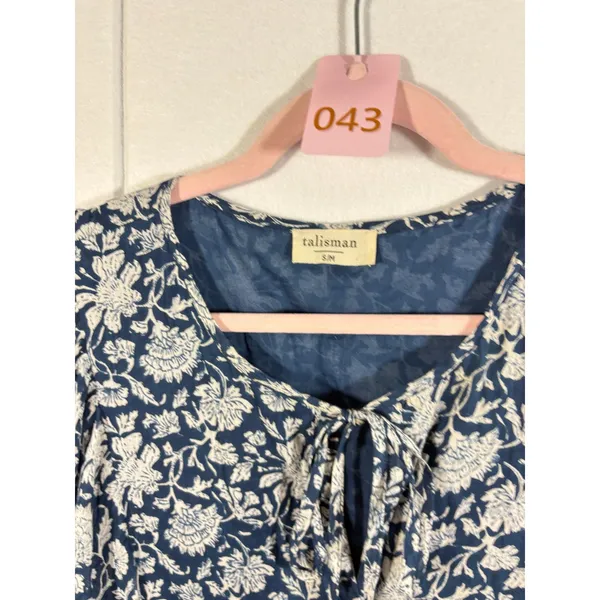 Talisman Blue Blossom Floral Cotton Midi Dress Relaxed Fit Boho S M - Image 11