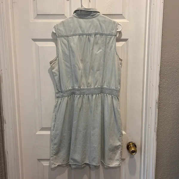 Gap 1969‎ Womens Light Wash Denim Sleeveless Button Front Shirt Dress Large Blue - Image 6