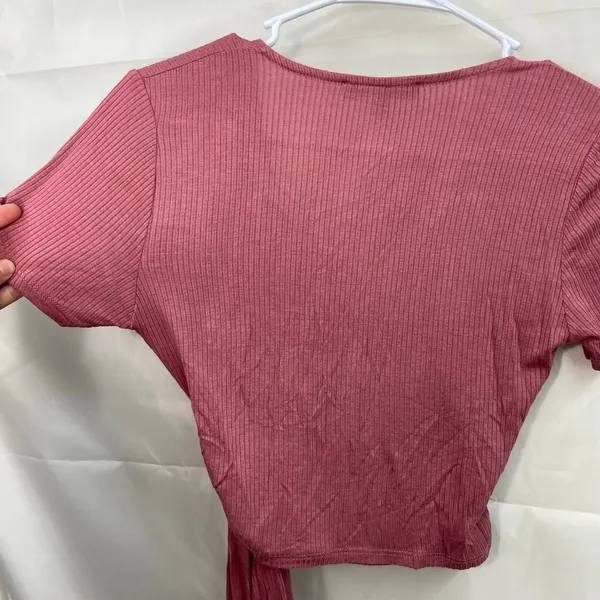 Lulus‎ women's mauve pink try me out ribbed tie wrap stretch v-neck top XS - Image 6