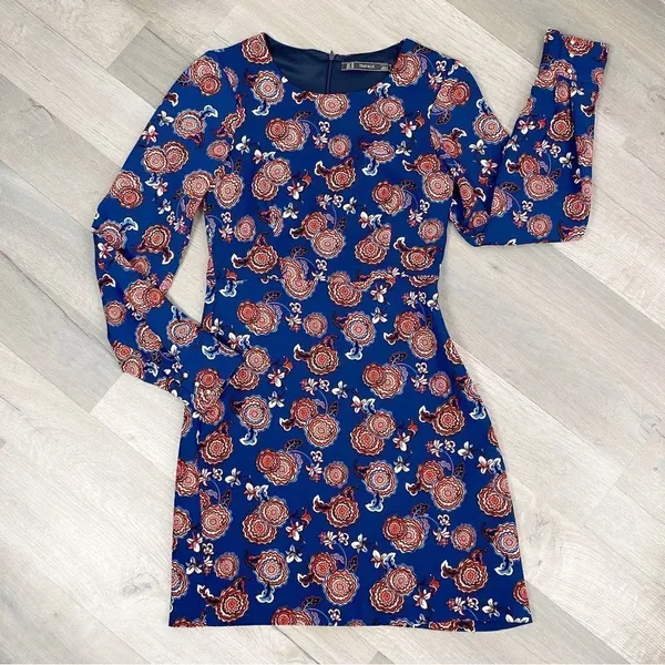 Zara Trafaluc Sheath Dress Floral Long Sleeve‎ Blue Size XS - Image 14
