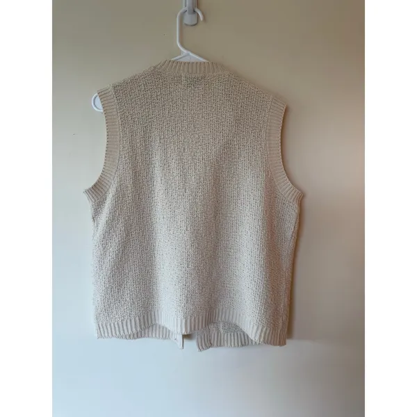 Vintage Milrank Open Front Sweater Vest Cream Medium Coastal Grandma Preppy - Image 2