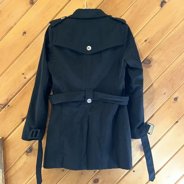 Calvin Klein Black Double Breasted Button Rain Jacket Trench Coat - Image 6