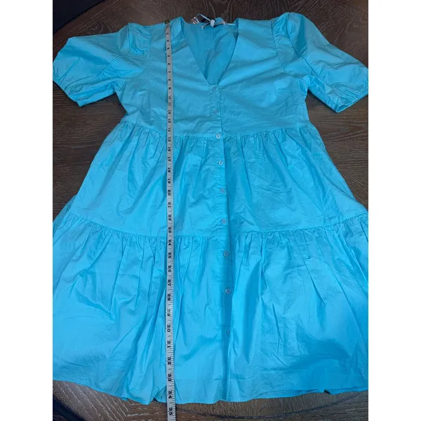 English Factory NWT V-Neck Button Down Babydoll Dress Puff Sleeve Blue Sz Medium - Image 9