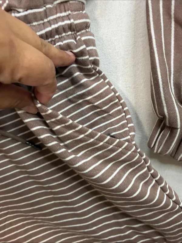 entro Taupe & White Striped Half-Zip Romper - Image 4