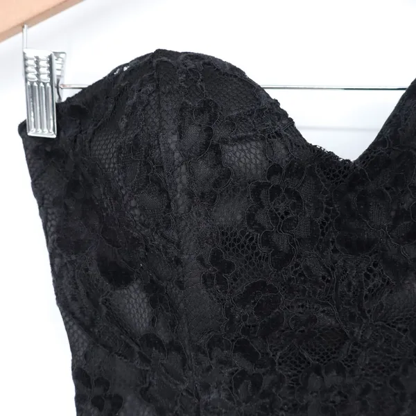 Black Floral Lace Strapless Corset Crop Top Sweetheart Zip Back XS - Image 3