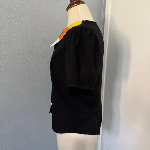 Social Collision Women‎ Small Candy Corn Collar Heart Button Blouse Black Witchy - Image 4