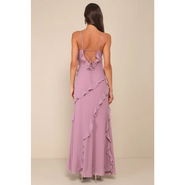 NWT Lulus Fancy Sweetness Lavender Ruffled Lace-Up Sleeveless Maxi Dress Size XS - Image 3