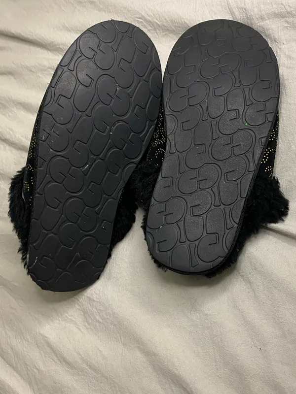 Used UGG Black Suede Slip-On Slippers with Gold Stud Patte women size 8 - Image 5