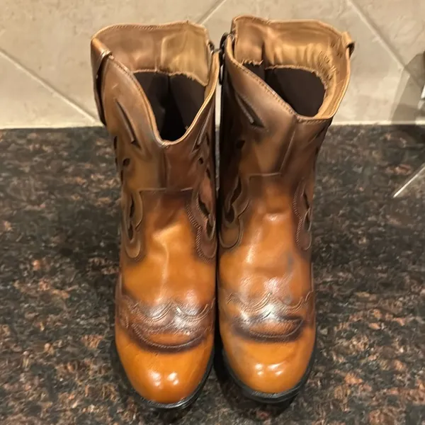 Sandro Moscoloni Brown Leather Cowboy Boots Tan Size 7 - Image 4