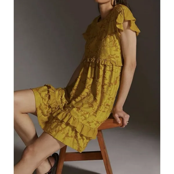 by Anthropologie Ruffle Knit Mini Dress - Size - XS - Image 5