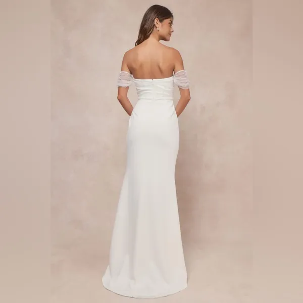 Lulus Profound Glamour Ivory Pearl Off-the-Shoulder Tulip Maxi Dress Size S NWOT - Image 7
