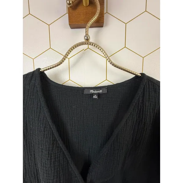 Madewell Black Lightspun Julianne Smocked-Waist Wrap Blouse - Size - 1X - Image 5