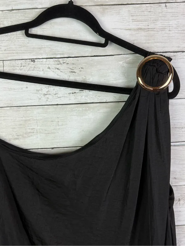 Lulu's Black One-Shoulder Maxi Skirt with High Side Slit Size Large - Image 4