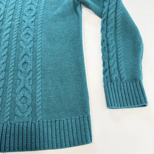 LL Bean Teal Double L Mixed Cable Cotton Crew Neck Pullover Sweater Size LARGE - Image 5