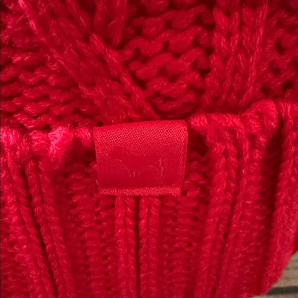 PINK - Victoria's Secret New Vibrant Red Knit Beanie with Pom Pom - Image 2