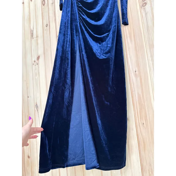 NWT Lulus Notorious Icon Navy Blue Velvet Asymmetrical Maxi Dress Gala Size XL - Image 4
