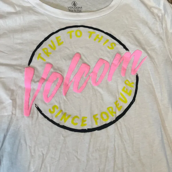 Volcom True‎ To This Graphic T Shirt White Pink Yellow M Medium - Image 2