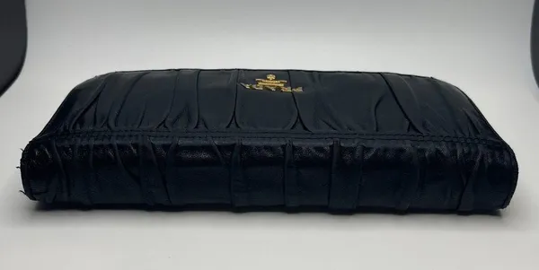 Prada Nappa Gaufre Leather Continental Wallet - Black - Preowned - Image 6