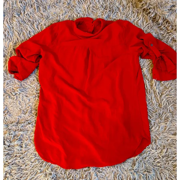 Marrakesh Caffe Womens Red Roll Tab Sleeve Rayon Button Down‎ Shirt Small - Image 2