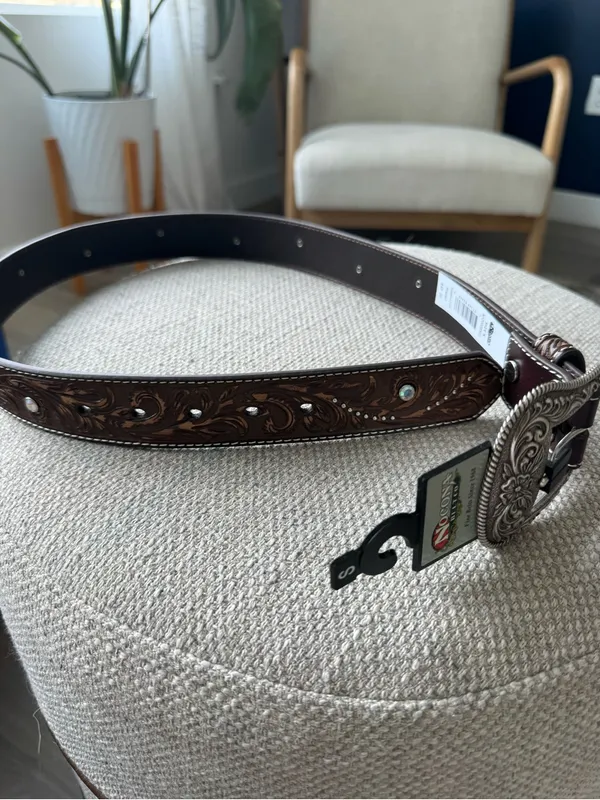 Nocona Western Belt Womens Scroll Nail Heads Leather Brown N320008502 Small - Image 6