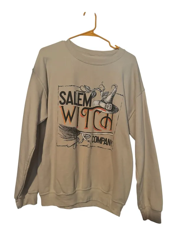 Salem Witch Co. Graphic Crewneck Sweatshirt Size Large Beige GUC - Image 3