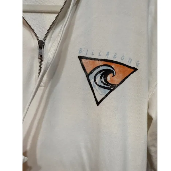 Billabong Womens Quarter Zip Hoodie White Graphic Nothing But Waves Surf S‎ - Image 11