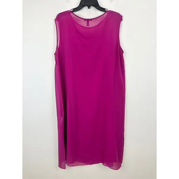 Eileen Fisher Sheer Silk Georgette Boat Neck Sleeveless Midi Dress Sangria L NWT - Image 11