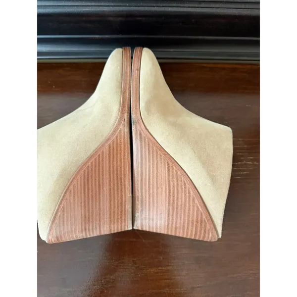 Joie Suede Wedge Mules Womens 38 Tan Wood Heel‎ Slip On Excellent Boho Casual - Image 12