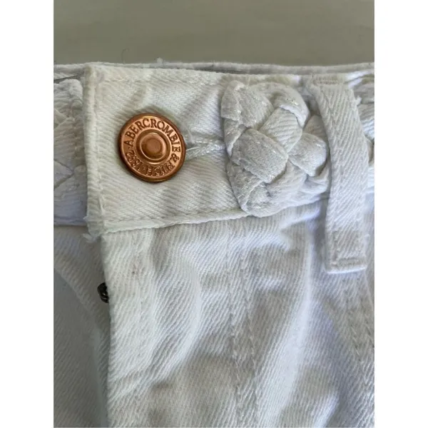 Abercrombie & Fitch High Rise Braided Waist Fringe Hem Festival Shorts White Sz4 - Image 5
