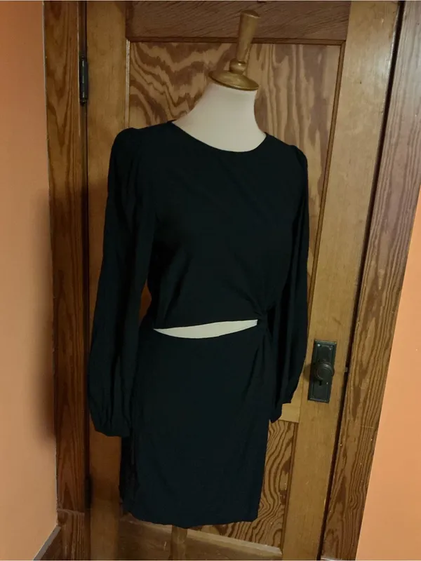 LucyParis Black Cutout Mini Dress Long Sleeve Side Twist Cocktail Party Size M - Image 8