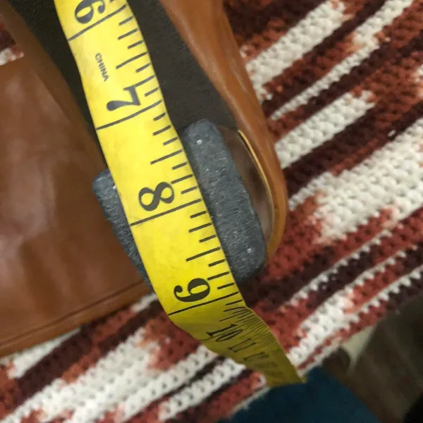 Vintage 90s Golden Brown Tan leather knee-high riding boho equestrian boots kitten heels hippie indie - Image 5