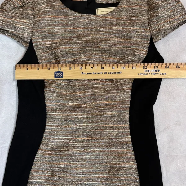 MOUILINETTE SOEURS Anthropologie Tweed Sheath Dress‎ Cap Sleeve Black Paneled - Image 8