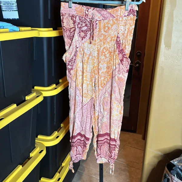 Free People Begonia Balloon Pants Boho Patchwork Harem Cropped Rayon Size Small - Image 5