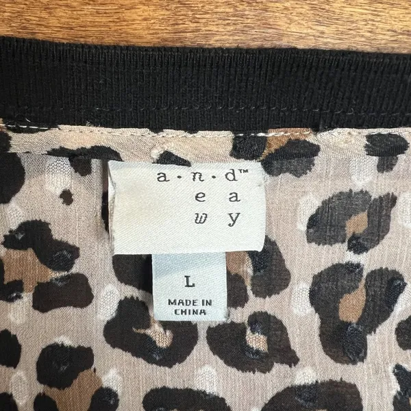A New Day Top Womens Large Leopard Animal Print‎ Short Sleeve Sheer Blouse L - Image 10