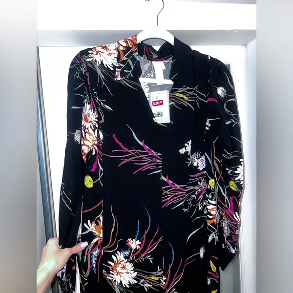 COPY - H&M Black Floral Tie Belt Waist Colorful Work Dress Size XS - Image 2