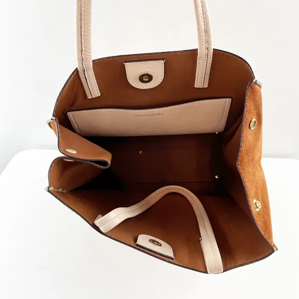 Banana Republic Leather Double Top Handle Tote Handbag Purse Blush Pink - Image 4