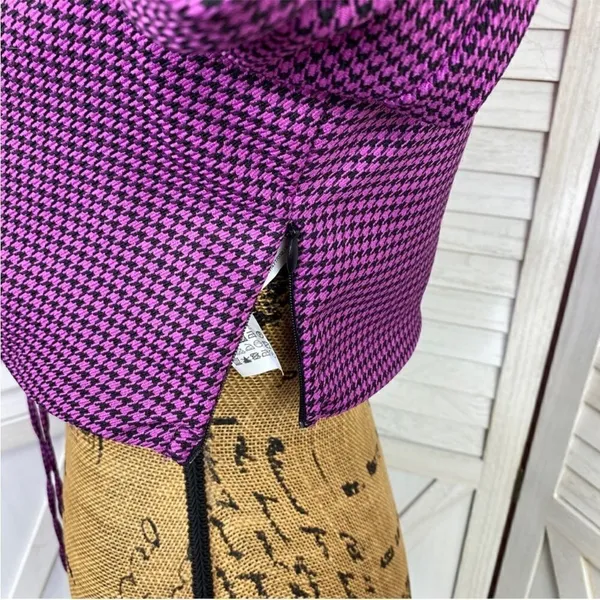 Zara Houndstooth Cropped Polo Top Purple Black‎ Small Long Sleeve Deep V-neck - Image 9