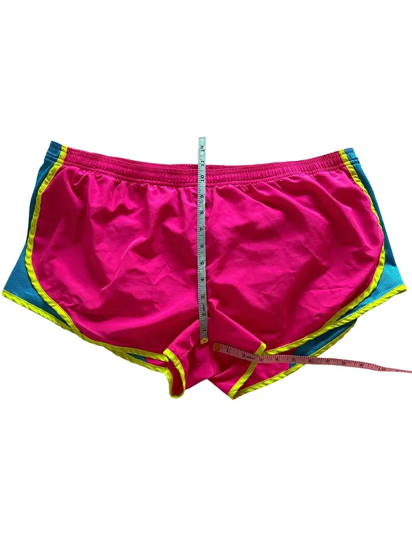 Derek Heart Neon Pink Blue Running Shorts XXL Built In Brief Y2K - Image 5