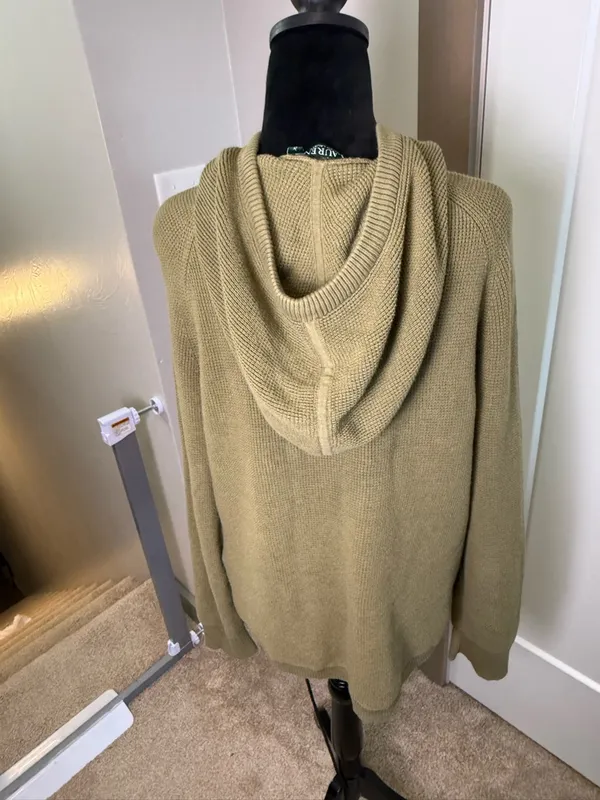 Lauren Ralph Lauren Green Olive Knit Waffle‎ Hoodie Sweater Sweatshirt XL - Image 3