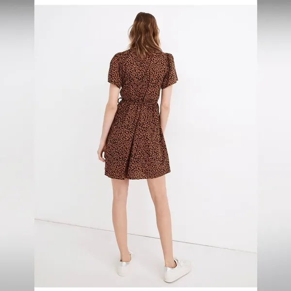 NWT Madewell Flutter-Sleeve Wrap Mini Dress in Painted Leopard Medium - Image 15