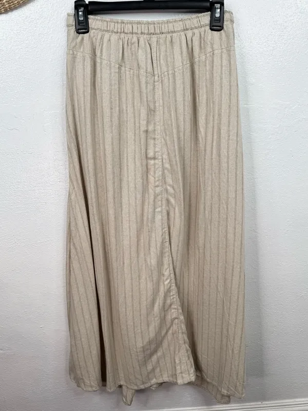 Max Studio London Maxi Skirt Size M Beige Pin Striped Elastic Waist with Pockets - Image 2
