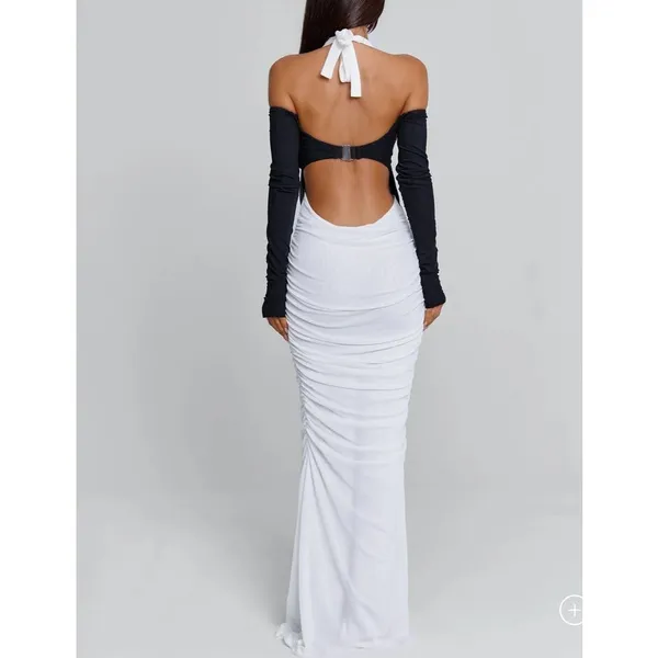 Outcast Maxi Dress Halter Tahiti Size S Black White - Image 7