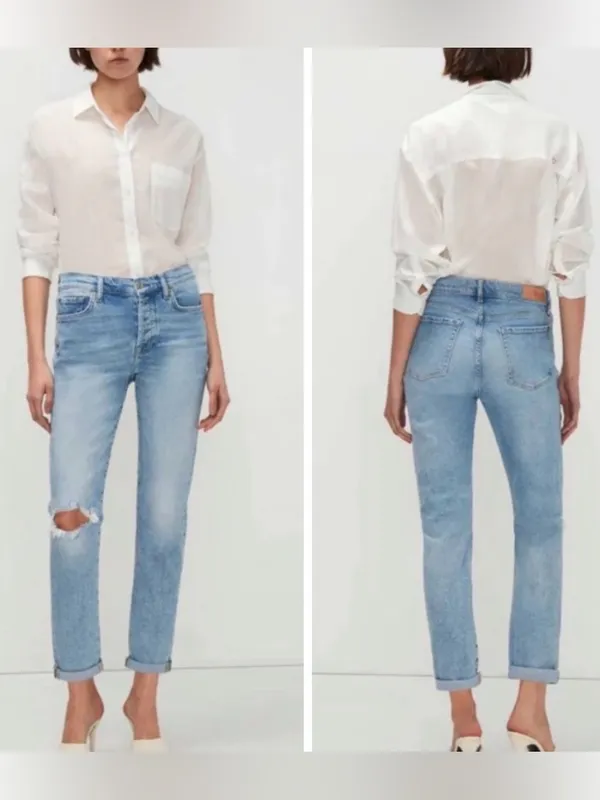 NWOT 7 For All Mankind Luxe Vintage Distressed Ripped Josefina Denim Jeans Sz 24 - Image 2