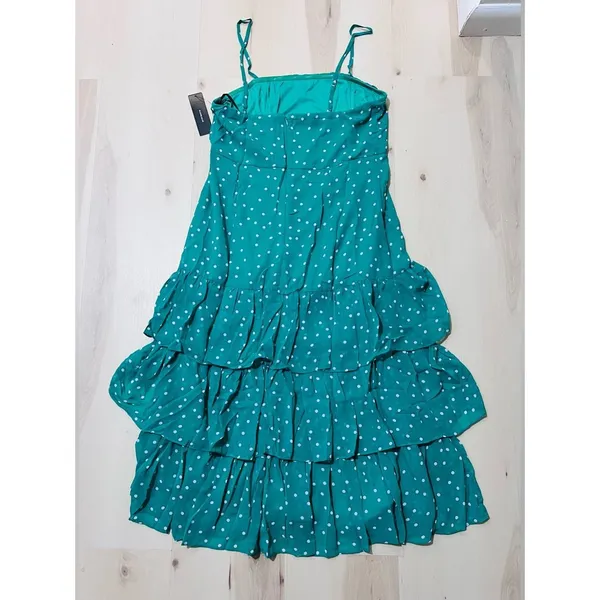 Lulus NWT Women Large Nellie Green Polka Dot Ruffle Midi Dress Dainty Romantic - Image 5