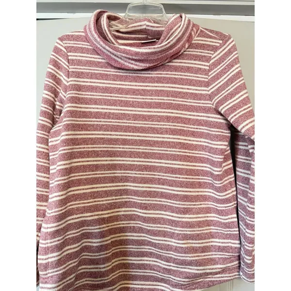 LL Bean Maroon Striped Cowl Neck Soft Cozy‎ Sweater SzXL - Image 5
