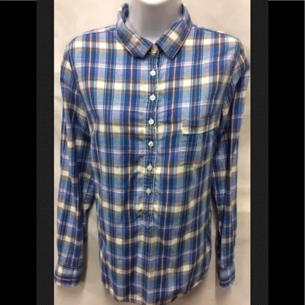 J. Crew NWT Blue White Plaid Preppy Flannel Perfect Popover Shirt - Image 6