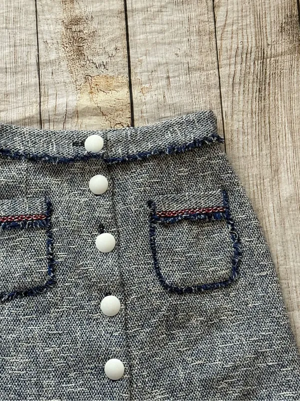 ZARA BASIC Navy Blue White Boucle Knit Mini Skirt Button Front Size Medium - Image 7